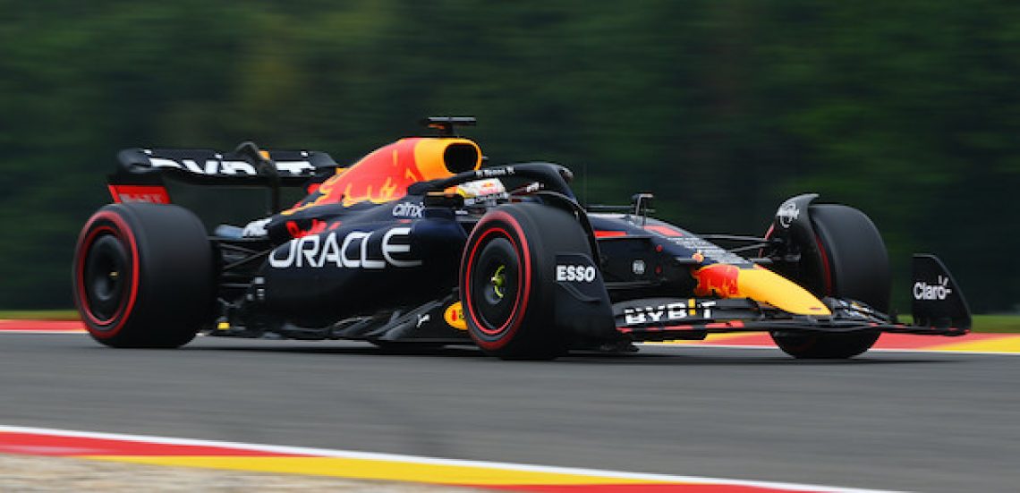SPA, BELGIUM - AUGUST 26: Max Verstappen of the Netherlands driving the (1) Oracle Red Bull Racing RB18 on track during practice ahead of the F1 Grand Prix of Belgium at Circuit de Spa-Francorchamps on August 26, 2022 in Spa, Belgium. (Photo by Dan Mullan/Getty Images) // Getty Images / Red Bull Content Pool // SI202208260201 // Usage for editorial use only //